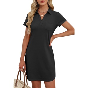 image:imageANRABESS Women Mini T Shirt Dress V Neck Short Sleeve with Pockets Soft Medium Stretch Trendy Summer Casual Beach VacationBlack