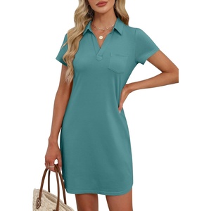 image:imageANRABESS Women Mini T Shirt Dress V Neck Short Sleeve with Pockets Soft Medium Stretch Trendy Summer Casual Beach VacationBlue Cyan