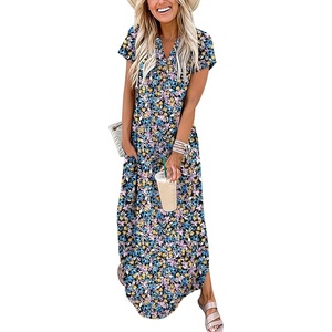 image:imageANRABESS Women Summer Maxi Dress Casual Short Sleeve V Neck Button Up Loose Split Travel Dresses 2026 Beach Vacation SundressBlue Purple Floral