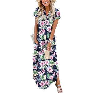 image:imageANRABESS Women Summer Maxi Dress Casual Short Sleeve V Neck Button Up Loose Split Travel Dresses 2026 Beach Vacation SundressGreen Pink Floral