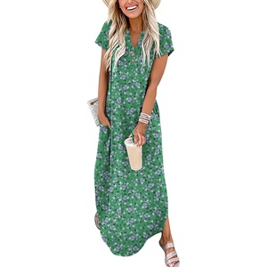 image:imageANRABESS Women Summer Maxi Dress Casual Short Sleeve V Neck Button Up Loose Split Travel Dresses 2026 Beach Vacation SundressGreen White Purple Floral