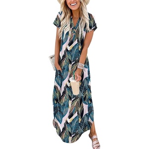 image:imageANRABESS Women Summer Maxi Dress Casual Short Sleeve V Neck Button Up Loose Split Travel Dresses 2026 Beach Vacation SundressLeaf Printed