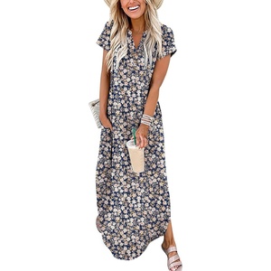 image:imageANRABESS Women Summer Maxi Dress Casual Short Sleeve V Neck Button Up Loose Split Travel Dresses 2026 Beach Vacation SundressNavy Blue Pink Floral