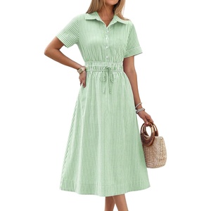 image:imageANRABESS Women Summer Short Sleeve Midi Dress Striped amp Gingham Casual ALine Button Collar Shirt Dress Beach amp VacationLight Green White Stripe