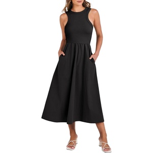 image:imageANRABESS Womens 2026 Summer Casual Maxi Dress A line Tiered Flowy Sleeveless Crewneck T Shirt Beach Travel Long DressesBlack