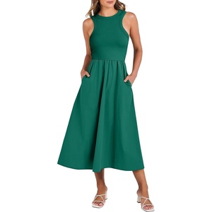 image:imageANRABESS Womens 2026 Summer Casual Maxi Dress A line Tiered Flowy Sleeveless Crewneck T Shirt Beach Travel Long DressesDark Green