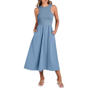 image:imageANRABESS Womens 2026 Summer Casual Maxi Dress A line Tiered Flowy Sleeveless Crewneck T Shirt Beach Travel Long DressesGray Blue