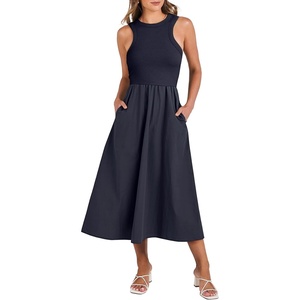 image:imageANRABESS Womens 2026 Summer Casual Maxi Dress A line Tiered Flowy Sleeveless Crewneck T Shirt Beach Travel Long DressesNavy Blue