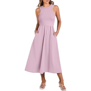 image:imageANRABESS Womens 2026 Summer Casual Maxi Dress A line Tiered Flowy Sleeveless Crewneck T Shirt Beach Travel Long DressesPink