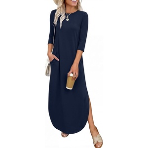 image:imageANRABESS Womens 34 Sleeve Maxi Dress amp Pockets  Soft Wrinkle Resistance FabricCasual LooseCrewneck SplitTravel Vacation Work AllDay WearFall Spring Transition OutfitsNavy Blue