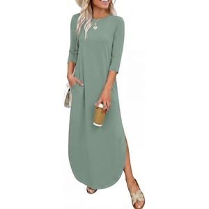 image:imageANRABESS Womens 34 Sleeve Maxi Dress amp Pockets  Soft Wrinkle Resistance FabricCasual LooseCrewneck SplitTravel Vacation Work AllDay WearFall Spring Transition OutfitsLight Green