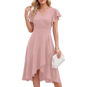 image:imageANRABESS Womens Cocktail Dress Semi Formal Wedding Guest Wrap Midi Dresses Summer Western A Line High Low Ruffled DressPink