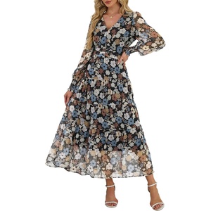 image:imageANRABESS Womens Floral Long Sleeve Maxi Dress V Neck Chiffon Flowy Boho ALine 2026 Spring Wedding Guest Party Wrap DressesFloral Black
