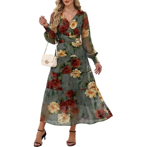 image:imageANRABESS Womens Floral Long Sleeve Maxi Dress V Neck Chiffon Flowy Boho ALine 2026 Spring Wedding Guest Party Wrap DressesRed Yellow Rose
