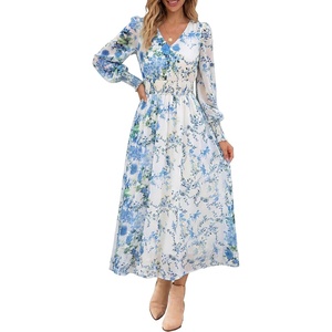 image:imageANRABESS Womens Long Sleeve Floral Maxi Dress Casual V Neck Chiffon Boho Flowy Beach Fall Wedding Guest Party Long DressesFloral Blue