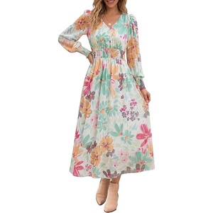 image:imageANRABESS Womens Long Sleeve Floral Maxi Dress Casual V Neck Chiffon Boho Flowy Beach Fall Wedding Guest Party Long DressesFloral Tropical
