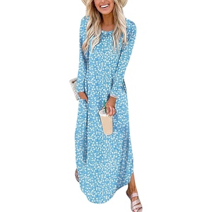 image:imageANRABESS Womens Long Sleeve Maxi Dresses 2026 Fall Outfits Casual Loose Split Travel Vacation T Shirt Dress with PocketsFloral Light Blue White