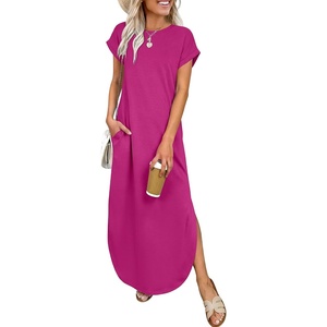 image:imageANRABESS Womens Short Sleeve Spacer Maxi Dress  PocketsSoft Thick Smooth FabricCasual LooseSpring Summer Fall TransitionCrew NeckTravel Vacation Work AllDay WearHot Pink