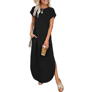 image:imageANRABESS Womens Short Sleeve Spacer Maxi Dress  PocketsSoft Thick Smooth FabricCasual LooseSpring Summer Fall TransitionCrew NeckTravel Vacation Work AllDay WearBlack