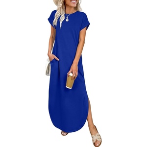 image:imageANRABESS Womens Short Sleeve Spacer Maxi Dress  PocketsSoft Thick Smooth FabricCasual LooseSpring Summer Fall TransitionCrew NeckTravel Vacation Work AllDay WearRoral Blue