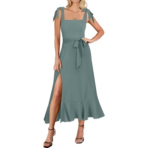 image:imageANRABESS Womens Square Neck Ruffle Split Midi Elegant Formal Wedding Guest Cocktail Bridesmaid Graduation Party DressesGrey Blue