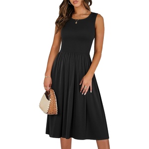 image:imageANRABESS Womens Summer Casual Midi Dresses Sleeveless Smocked Elastic Waist Flowy Sundress 2026 Spring Beach Vacation ClothesBlack