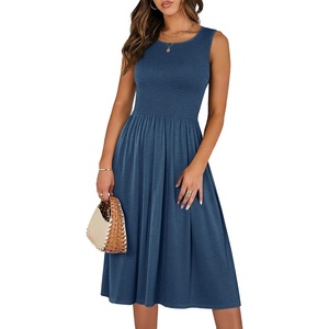 image:imageANRABESS Womens Summer Casual Midi Dresses Sleeveless Smocked Elastic Waist Flowy Sundress 2026 Spring Beach Vacation ClothesBlue