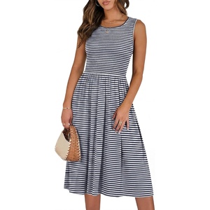 image:imageANRABESS Womens Summer Casual Midi Dresses Sleeveless Smocked Elastic Waist Flowy Sundress 2026 Spring Beach Vacation ClothesNavy Blue White Striped