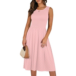 image:imageANRABESS Womens Summer Casual Midi Dresses Sleeveless Smocked Elastic Waist Flowy Sundress 2026 Spring Beach Vacation ClothesPink Round Dot