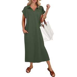 image:imageANRABESS Womens Summer Casual Polo V Neck DressesArmy Green