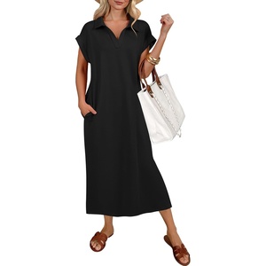 image:imageANRABESS Womens Summer Casual Polo V Neck DressesBlack