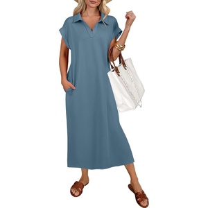 image:imageANRABESS Womens Summer Casual Polo V Neck DressesGrey Blue