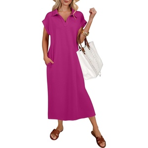image:imageANRABESS Womens Summer Casual Polo V Neck DressesHot Pink