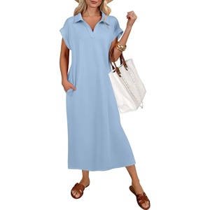 image:imageANRABESS Womens Summer Casual Polo V Neck DressesLight Blue