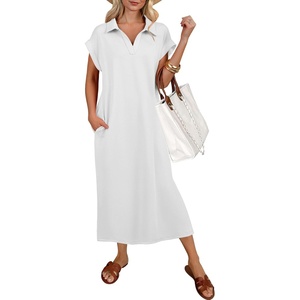 image:imageANRABESS Womens Summer Casual Polo V Neck DressesWhite