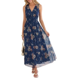 image:imageANRABESS Womens Summer Floral Maxi Dress A Line TulleElegant for Wedding Guest amp Beach VacationFlowy Casual Boho OutfitsBlue Golden Flower