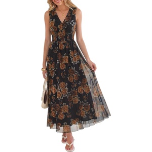 image:imageANRABESS Womens Summer Floral Maxi Dress A Line TulleElegant for Wedding Guest amp Beach VacationFlowy Casual Boho OutfitsFloral Black Yellow