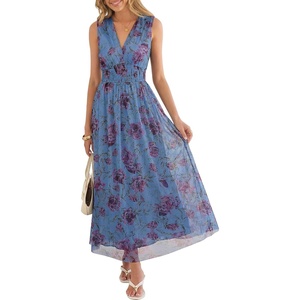 image:imageANRABESS Womens Summer Floral Maxi Dress A Line TulleElegant for Wedding Guest amp Beach VacationFlowy Casual Boho OutfitsMulticolored Rose Blue