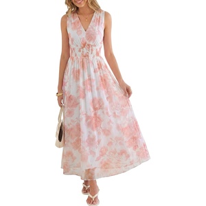 image:imageANRABESS Womens Summer Floral Maxi Dress A Line TulleElegant for Wedding Guest amp Beach VacationFlowy Casual Boho OutfitsPink Floral White