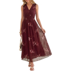 image:imageANRABESS Womens Summer Floral Maxi Dress A Line TulleElegant for Wedding Guest amp Beach VacationFlowy Casual Boho OutfitsPink Floral Wine Red