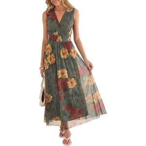 image:imageANRABESS Womens Summer Floral Maxi Dress A Line TulleElegant for Wedding Guest amp Beach VacationFlowy Casual Boho OutfitsRed Yellow Rose