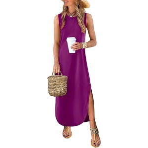 image:imageANRABESS Womens Summer Maxi Dress with Pockets  Soft Thick Smooth FabricCrew Neck Loose Fit SundressSpring Summer FallBeach Travel VacationWorkCasual AllDay WearPurple Red