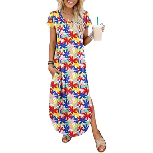 image:imageANRABESS Womens Summer Maxi Dresses 2026 Casual Short Sleeve V Neck Loose Split Long Beach Sundress Travel Vacation ClothesMulticoloured Floral