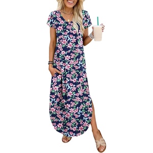 image:imageANRABESS Womens Summer Maxi Dresses 2026 Casual Short Sleeve V Neck Loose Split Long Beach Sundress Travel Vacation ClothesNavy Pink Floral