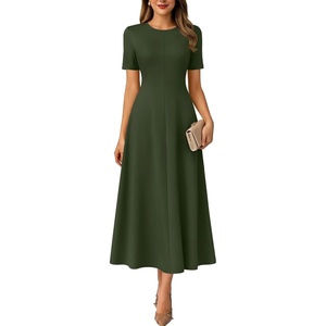 image:imageANRABESS Womens Summer Maxi Dresses Casual Short Sleeve Elegant Classy Vintage 2026 Spring Flowy Cocktail Dress 80s OutfitArmy Green