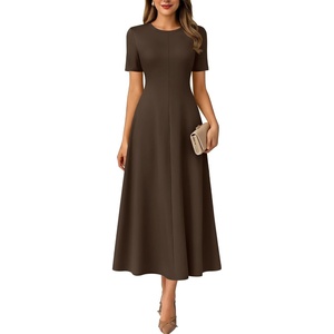 image:imageANRABESS Womens Summer Maxi Dresses Casual Short Sleeve Elegant Classy Vintage 2026 Spring Flowy Cocktail Dress 80s OutfitBrown
