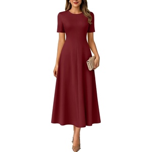 image:imageANRABESS Womens Summer Maxi Dresses Casual Short Sleeve Elegant Classy Vintage 2026 Spring Flowy Cocktail Dress 80s OutfitDark Red