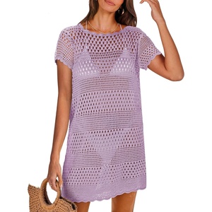 image:imageANRABESS Womens Swimsuit Cover Ups Mesh Knit Crochet Hollow Out Bathing Suit for Summer Vacation Beach SwimwearLight Purple