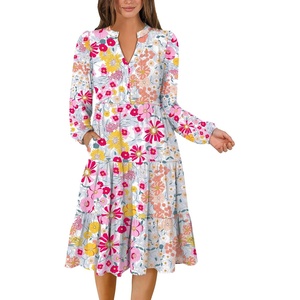 image:imageANRABESS Womens V Neck Long Sleeve Midi Dress  Swing Flowy Tiered with Pockets Soft Fabric Boho Beach Vacation Dresses Loose Fit Casual Fall Winter Transition ClothesMulticolour Floral