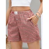 image:imageANRABESS Boxer Shorts for Women Gingham Pajama 2026 Summer Casual Lounge Sleep Plaid Shorts Y2K Beach BottomsMulti Red Apricot Plaid